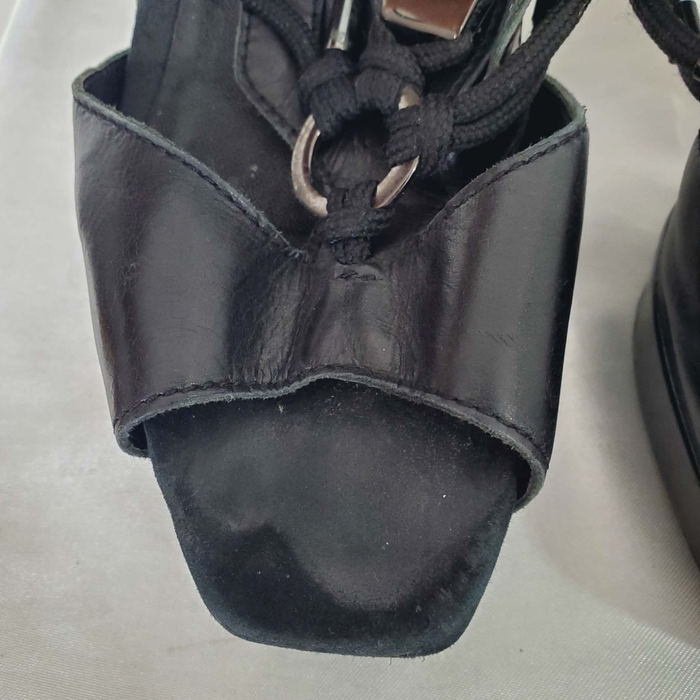 Spaziomoda Black Ankle Strap Heel Sandal Made In Italy 37 - Picture 5 of 16